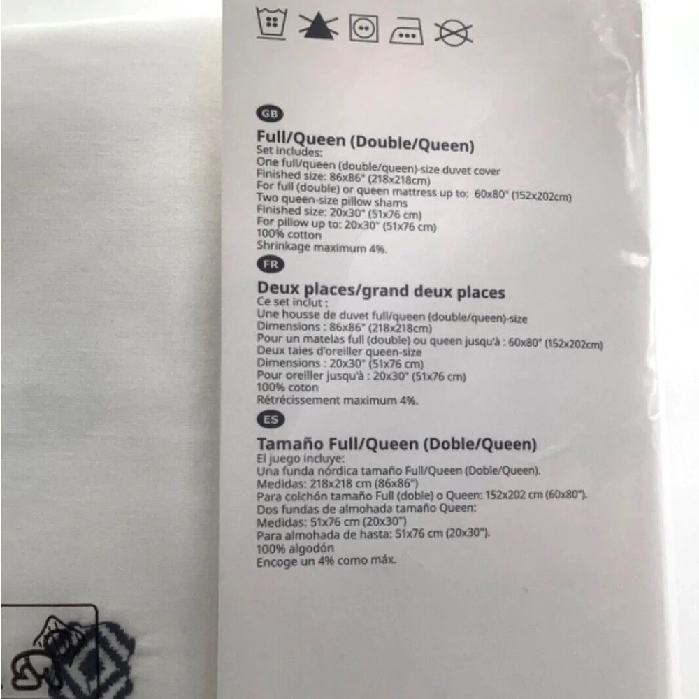 IKEA RÄVTÖREL Duvet Cover Set Queen White Black Tassel Bedding Boho Embroidered